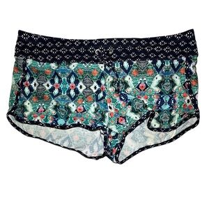 ATHLETA Surge Swim Shorts Blue Teal Coral Women's large Lined drawstring pockets